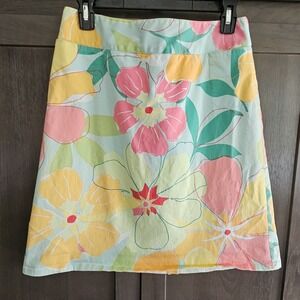 Talbots Floral Colorful Flowers Print Stretch A Line Skirt Pockets Women Size 10